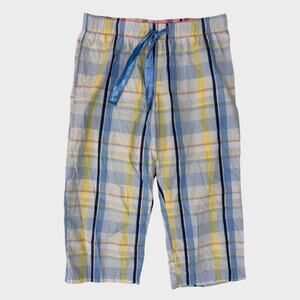 Simple Pleasures Medium 100% Cotton Pastel Blue Yellow Plaid Capri Lounge Pants